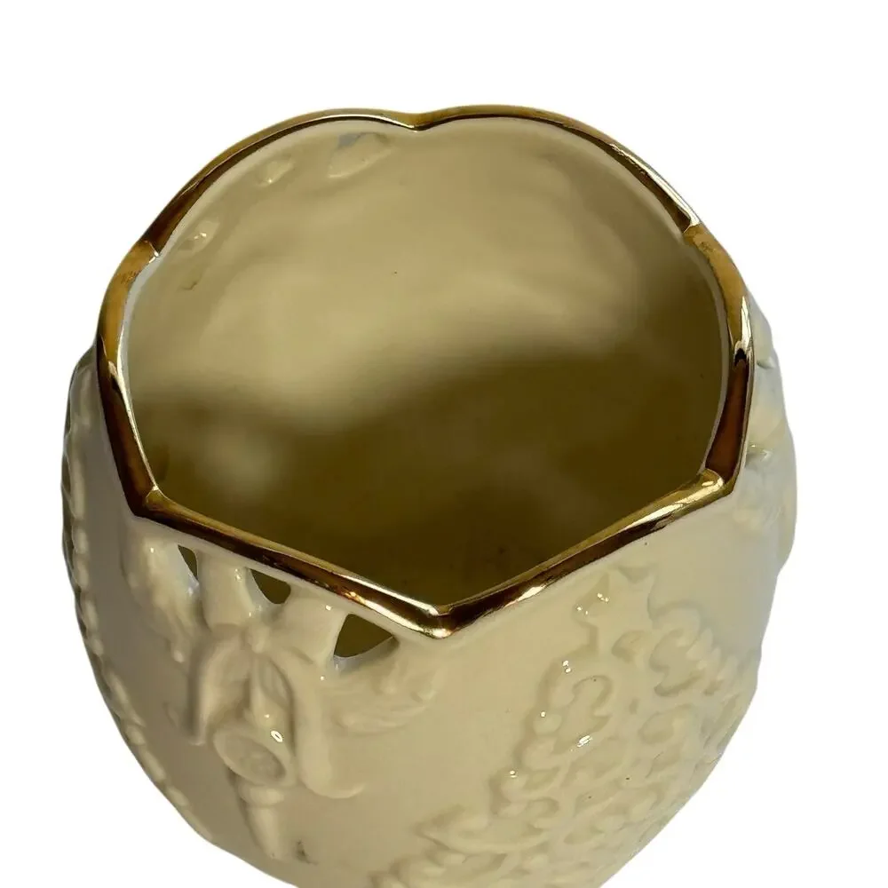LENOX MERRY LIGHTS Votive Candle Holder Christmas Trees Porcelain Ivory Gold
